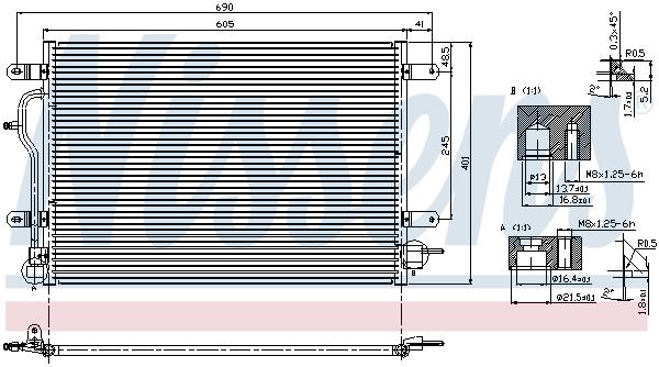 NISSENS Ψυγείο Air Condition για AUDI A4 1.6,1.8T <04 605X401X16 NISSENS