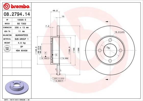 Δισκόπλακες εμπρός BREMBO 08.2794.14