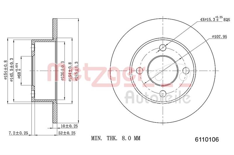 Δισκόπλακες πίσω METZGER 6110106