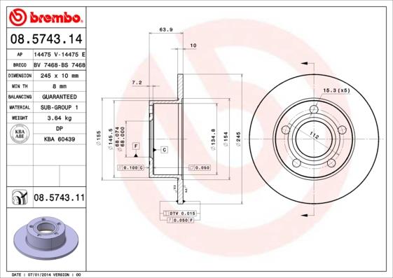 Δισκόπλακες πίσω BREMBO 08.5743.14