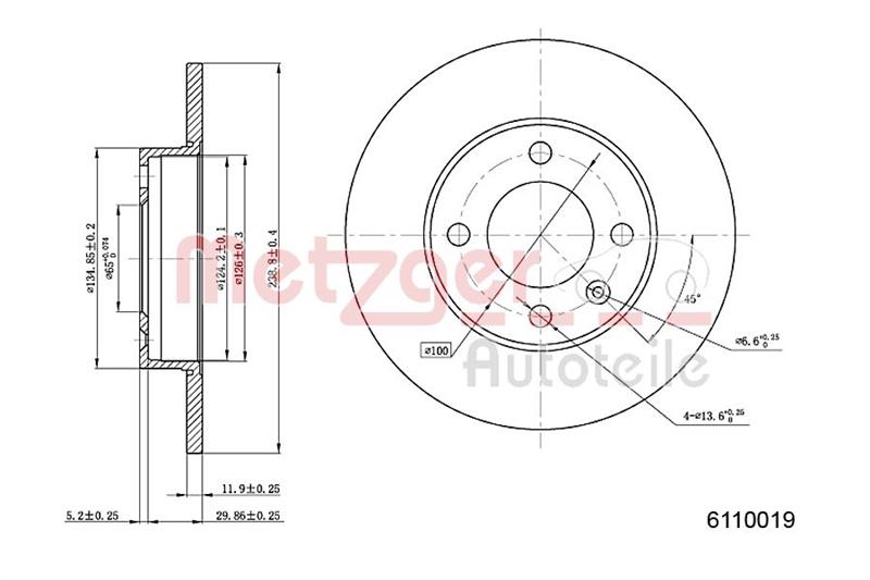 Δισκόπλακες εμπρός METZGER 6110019